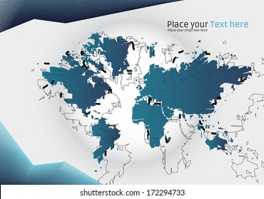 World map illustration in technological style - design layout for worldwide company