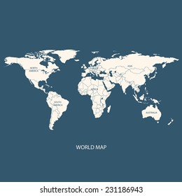WORLD MAP ILLUSTRATION VECTOR WITH BORDERS