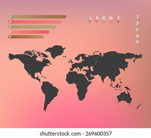 World map illustration vector eps 10 on blurred pink red background mesh with banners suitable for infographic
