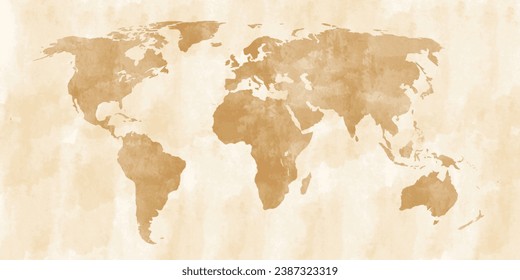 world map illustration with watercolor texture. It looks like an old map from the first century svg