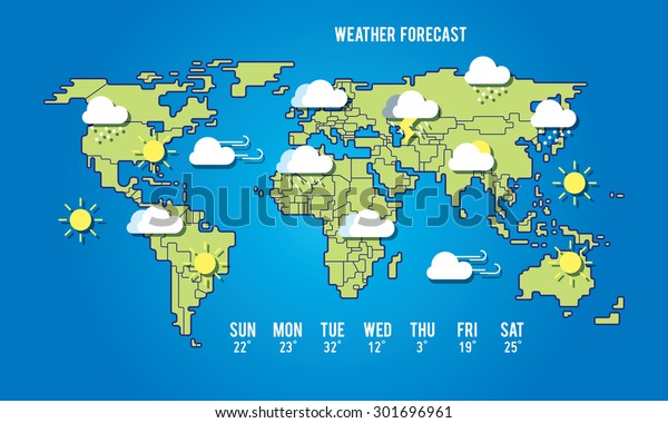 World Map Illustration Weather Forecast Line Stock Vector Royalty