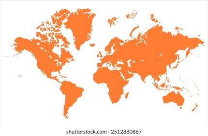 World map image, modern orange in colour silhouettes, multicolour world map for projects, new modern world map graphic illustration, alpha bg