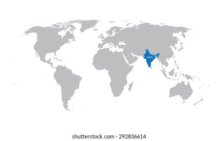 world map with indication of India