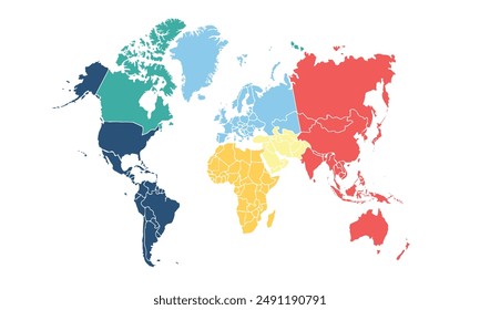World map with individual colors,isolated on white background for website layouts,background,education, precise,customizable,Travel worldwide,map silhouette backdrop,earth geography, political,reports