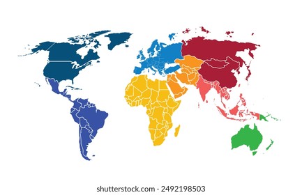 World map with individual colors,isolated on white background for website layouts,background,education, precise,customizable,Travel worldwide,map silhouette backdrop,earth geography, political,reports