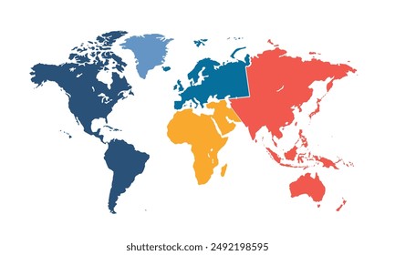 World map with individual colors,isolated on white background for website layouts,background,education, precise,customizable,Travel worldwide,map silhouette backdrop,earth geography, political,reports