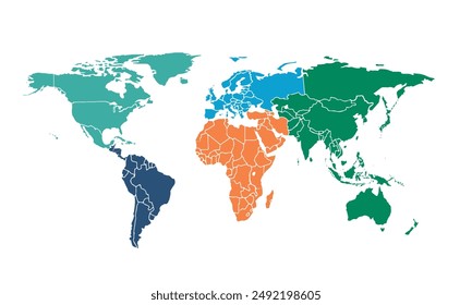 World map with individual colors,isolated on white background for website layouts,background,education, precise,customizable,Travel worldwide,map silhouette backdrop,earth geography, political,reports