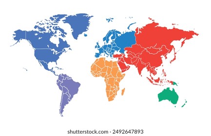 World map with individual colors,isolated on white background for website layouts,background,education, precise,customizable,Travel worldwide,map silhouette backdrop,earth geography, political,reports