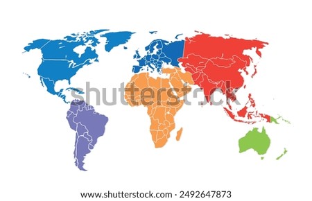 World map with individual colors,isolated on white background for website layouts,background,education, precise,customizable,Travel worldwide,map silhouette backdrop,earth geography, political,reports