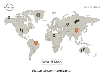 World map, individual states, Infographics and icons vector