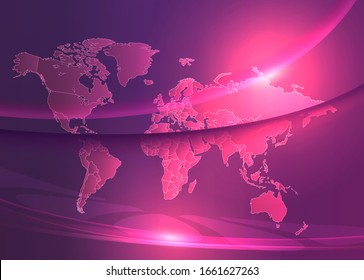 World map individual states, poster speed ​​glowing lights modern background violet purple vector