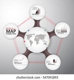  World Map with info bar and description, graphic elements. 