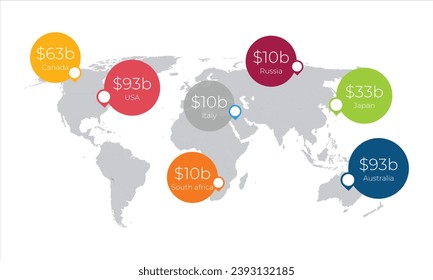 world map and info graphics elements. can be used for workflow layout, diagram, step up options, statistic elements, web design. Vector illustration.