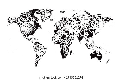 World map infographic black and white vector background 