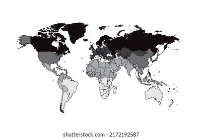 Weltkarte mit Infografik, schwarz-weißem Vektorhintergrund 