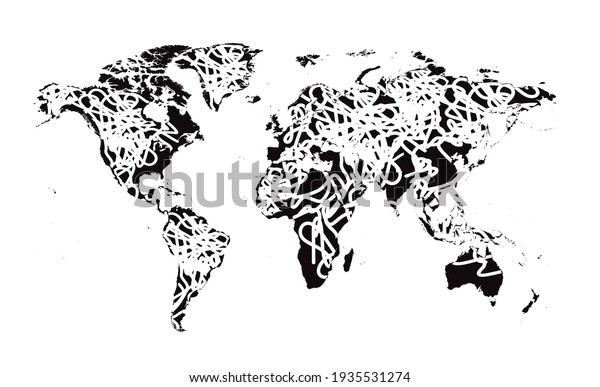 World\
map infographic black and white vector background\
