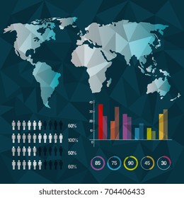 world map infographic demographic report data with abstract background