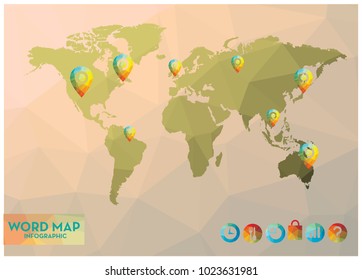 World map infographic design in triangle polygon geometry style.
