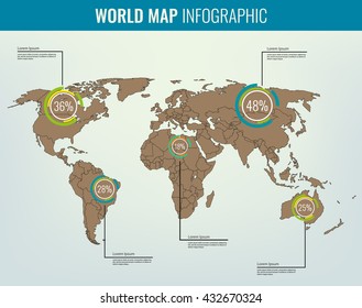 World map with infographic elements. All countries are selectable. Vector