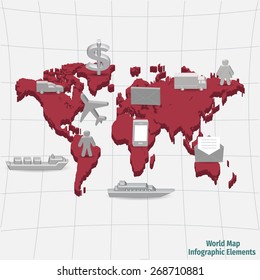 World map infographic elements, vector illustration