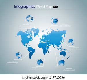 World Map Infographic With Globe , Vector Illustration