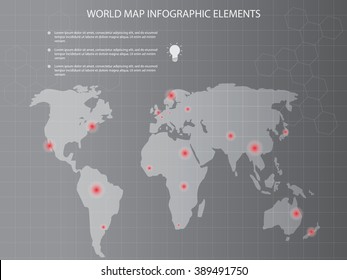World map infographic grey background