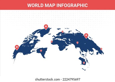 World map infographic, infochart business with pointer mark on white background