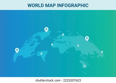 World map infographic, infochart business with pointer mark on gradient background