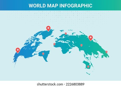 World map infographic, infochart business with pointer mark on blue background