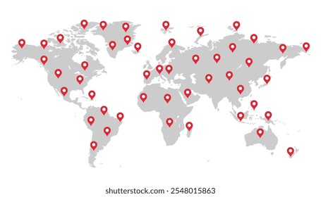 World map infographic, infochart business with pointer mark on blue background. Pin map of the world. Vector illustration