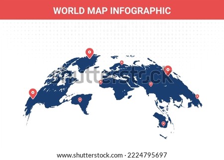 World map infographic, infochart business with pointer mark on white background