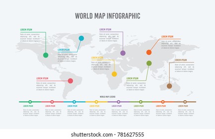 World Map Infographic With Legend Template Design Vector Illustration