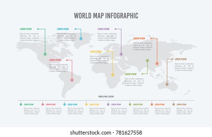 World Map Infographic with Legend Template Design Vector Illustration