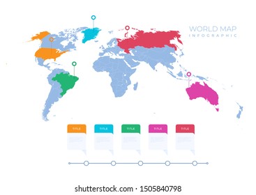 World map infographic. World map with pointer marks. Vector illustration