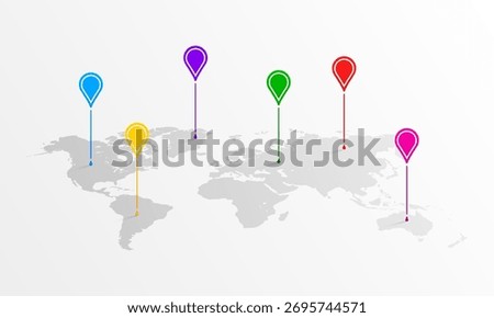 World Map With Infographic Pointer Marks. Multicolored of map point symbols. Vector illustration.