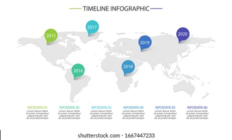 World Map Infographic With Map Pointers - Template Vector Design