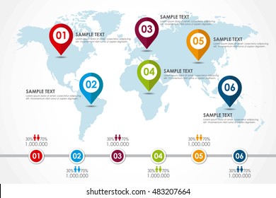 World Map Infographic With Population Diagram. Vector Illustration