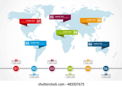 World map infographic with population diagram. Vector illustration