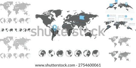 World Map Infographic Set with Global Connection Routes and Globe Icons Collection