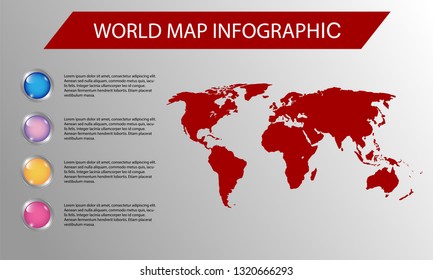 World map infographic, With Shiney Button, Used For Website, Flyer templates, Vector Illustration