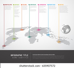 World map infographic with straight long pointer marks