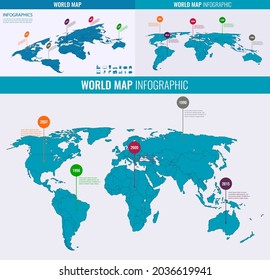 World map infographic template. All country are selectable. Vector illustration