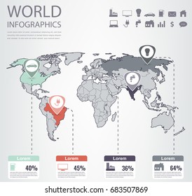 World map infographic template. All countries are selectable. Vector 