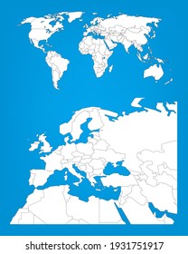 World map infographic template with Europe area selected