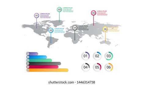 world map Infographic template with icons options . world infographic . business infographic for presentations, layout, banner, chart, info graph.