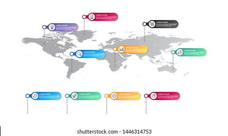 world map Infographic template with icons options . world infographic . business infographic for presentations, layout, banner, chart, info graph.