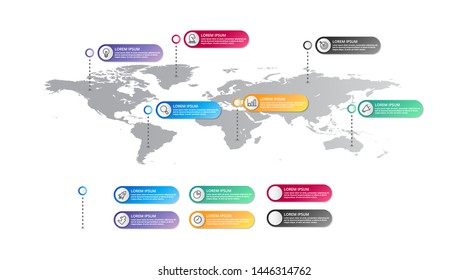 world map Infographic template with icons options . world infographic . business infographic for presentations, layout, banner, chart, info graph.