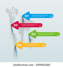 World map infographic template presentation template. Elements digital corporate finance concept chart with 4 options, step or processes. Template for brochure, web process diagram, workflow, banner

