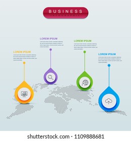 World map infographic template presentation template. Elements digital corporate finance concept chart with 4 options, step or processes. Template for brochure, web process diagram, workflow, banner

