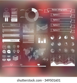 World map infographic with unfocused background and icons set. Vector illustration